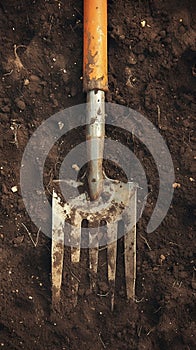 Soil preparation tool Close up of a used, dirty garden cultivator