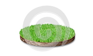 Soil round cross section with grass isolated on white background