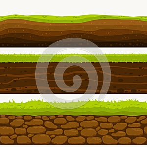 Soil Seamless layers ground layer. Stones and grass on dirts. Vector