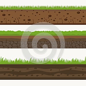 Soil Seamless layers ground layer. Stones and grass on dirts. Vector