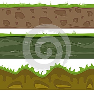 Soil seamless layers. Layer of soil with grass and stones. The texture of the cut soil.