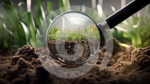 Soil seen through a magnifying glass, focusing on the soil pollution