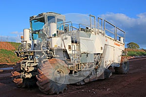 Soil Stabiliser machine on a road construction site