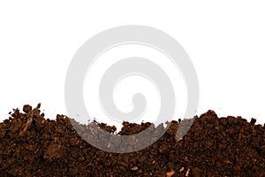 Soil texture isolated on white background seen from above, top v