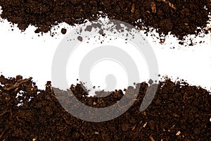 Soil texture isolated on white background seen from above, top v