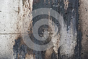 Soiled concrete wall by paint and fire residue, grunge background texture for social issues or architecture themes, copy space