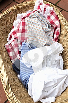 Soiled laundry in a basket