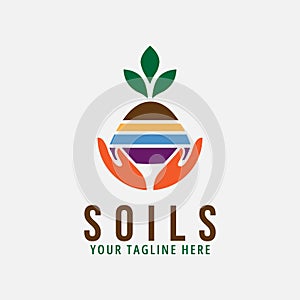 soils logo icon design inspiration with leaf and hand illustration