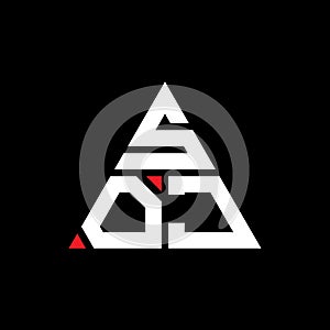 SOJ triangle letter logo design with triangle shape. SOJ triangle logo design monogram. SOJ triangle vector logo template with red