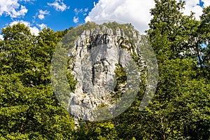 Sokolica mountain limestone peak in Bedkowska Valley within Jura Krakowsko-Czestochowska upland near Cracow in Lesser Poland