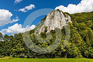 Sokolica mountain limestone peak in Bedkowska Valley within Jura Krakowsko-Czestochowska upland near Cracow in Lesser Poland