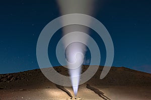 The Sol de la Manana, Rising Sun steaming geyser field high up in a massive crater in Bolivian Altiplano, Bolivia