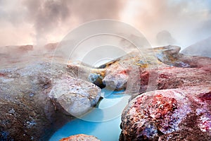 Sol de Manana geysers and fumaroles in Altiplano plateau, Bolivia