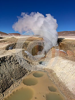 Sol de Manana, geysers and geothermal area in Sur Lipez province, Potosi Bolivia