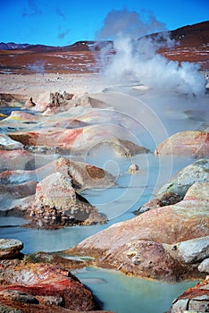 Sol de Manana, geysers and geothermal area in Sur Lipez province, Potosi Bolivia