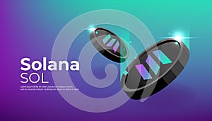 Solana coin banner. SOL coin cryptocurrency concept banner background