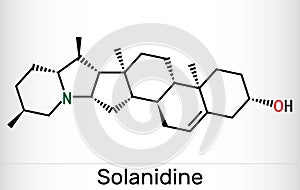 Solanidine molecule. It is poisonous steroidal alkaloid, plant metabolite, toxin. Skeletal chemical formula