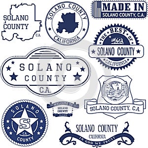 Solano county, CA. Set of stamps and signs photo
