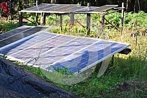 Solar cell panel be utilized for produce electric current use in house in countryside. photo