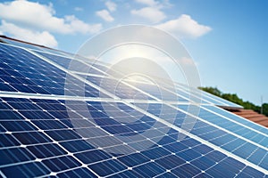 Solar Cell Panel on House Roof Under a Clear Blue Sky - Green Energy at Home