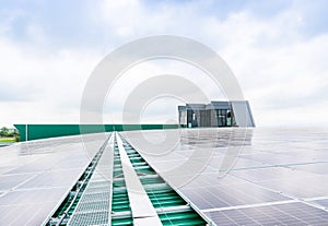 Solar cell panel on roof top in factory photo