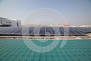 Solar cell panels on roof top of building