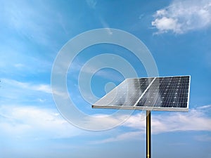 Solar cell or Photovoltaics module PV module, Solar module isolated on cloudy blue sky background