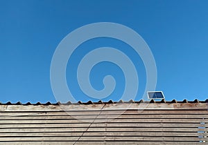 Solar cell or Photovoltaics module PV module, Solar module on the roof with blue sky background