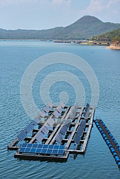 Solar cells on the lake of Srinagarindra Dam on Khwae Yai River