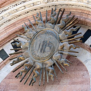 Solar disc at the entrance to the Duomo, Siena, Italy