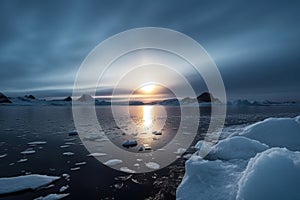 solar eclipse in the arctic, casting a dark sculptured landscape