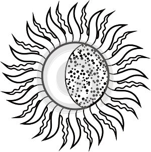 Solar eclipse black white vector tattoo