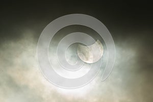 Solar eclipse on a cloudy day.