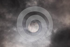 Solar eclipse on a cloudy day.
