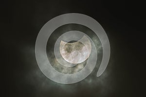 Solar eclipse on a cloudy day.
