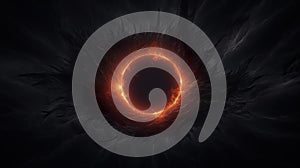 solar eclipse disk on black night sky, dark background with black hole wormhole