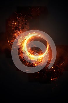 solar eclipse disk on black night sky, dark background with black hole wormhole