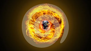 During a solar eclipse, the Earth covers the Sun, creating the effect of an eclipse. 3d illustration