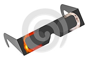 Solar Eclipse Glasses, closeup. 3D rendering