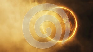 solar eclipse with glowing ring in cloudy sky, celestial phenomenon concept