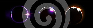 Solar eclipse and moon light neon ring vector