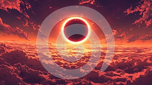 Stunning solar eclipse over a sea of clouds at sunset Generative AI