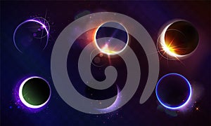 Solar eclipse set on transparent background