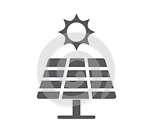 Solar enegy icon on white background. Solar panels with sun icon. Vector illustration