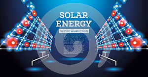 Solar Energy Concept. Solar Panel from Neon Lines. Renewable Energy