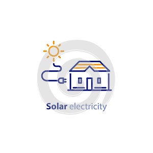 Sun energy, solar home solution, electricity services line icon