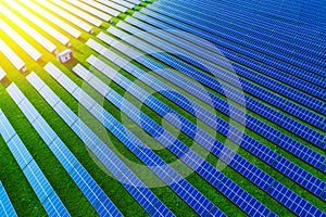 Solar energy farm. High angle view of solar panels on an energy