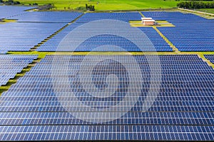 Solar energy farm producing clean renewable energy from the sun . Thousands of solar panels, Photovoltaic solar cells , huge solar