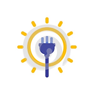 Solar energy icon with electric plug, vector