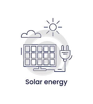 Solar energy icon, ESG environmental concept. Renewable energy. Vector line illustration isolated on a white background.